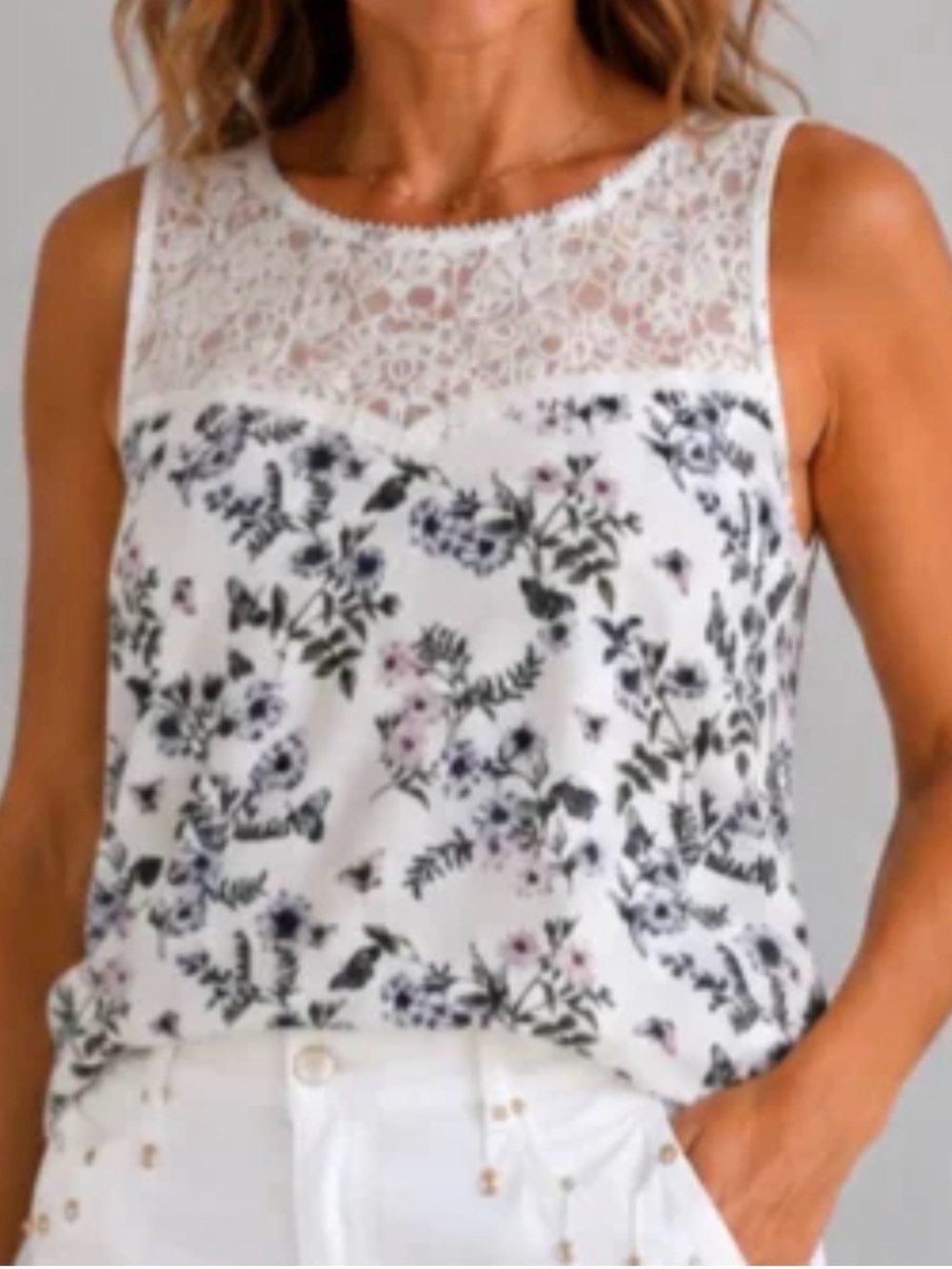 TWO Tops! Halogen Olive Green Sleeveless Tank & H&M Floral Lace Tank